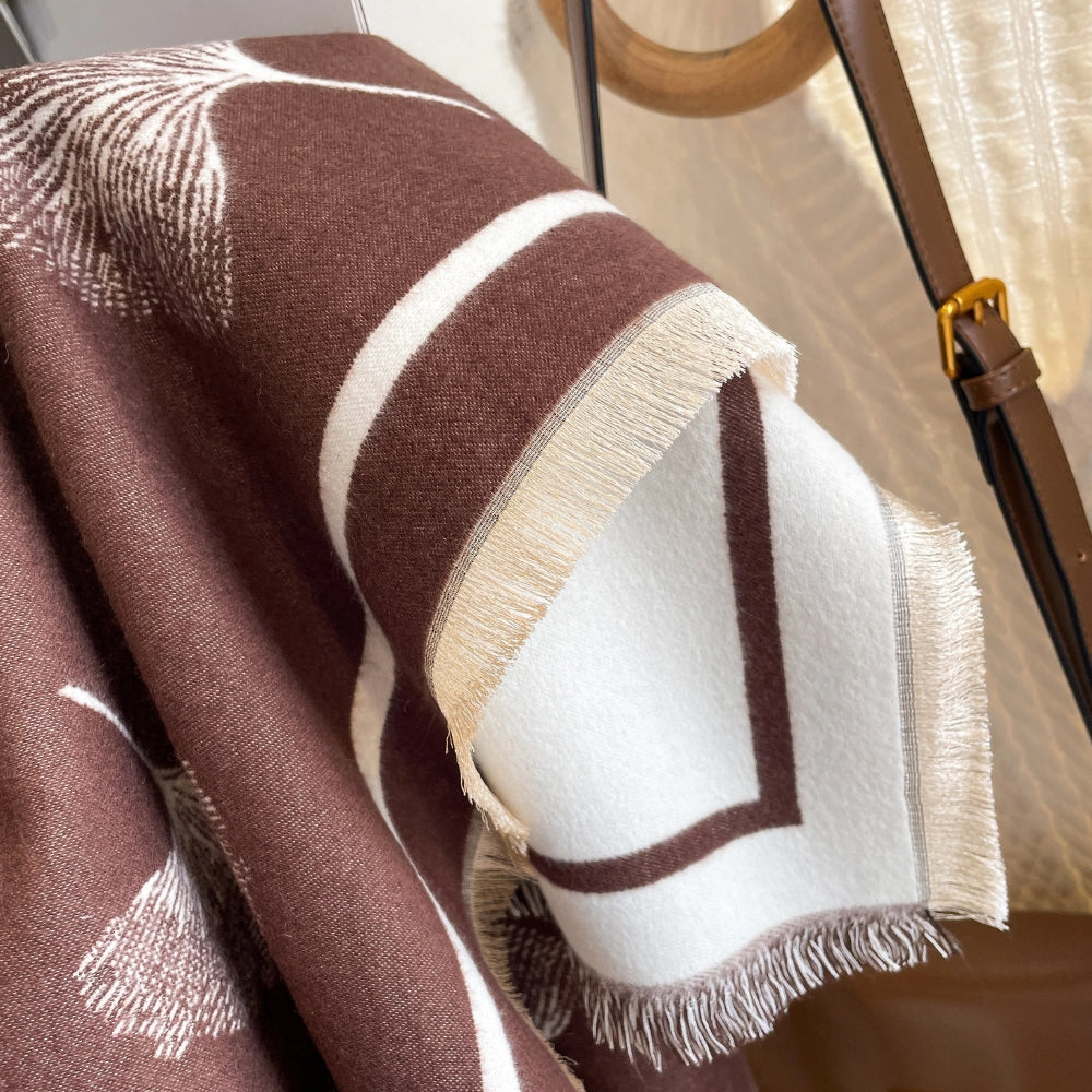 Ginkgo Leaf Print Tassel Shawl