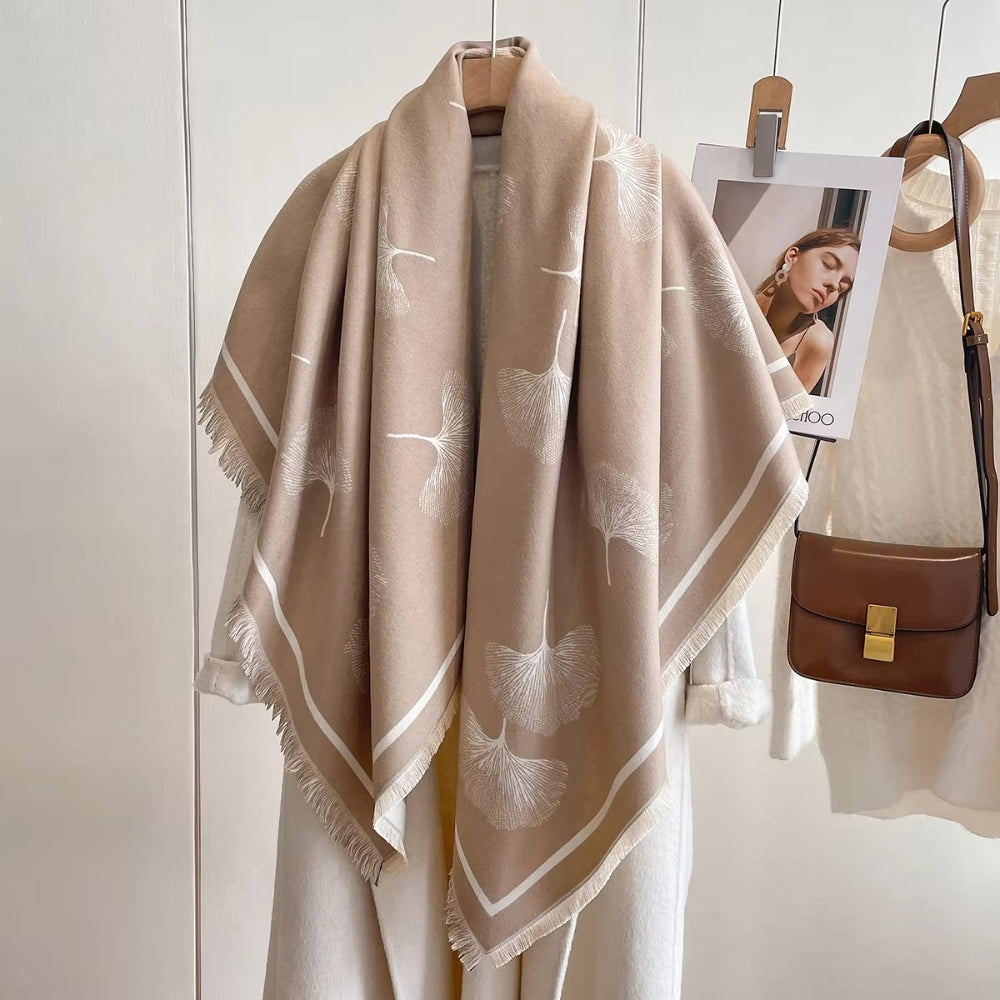 Ginkgo Leaf Print Tassel Shawl