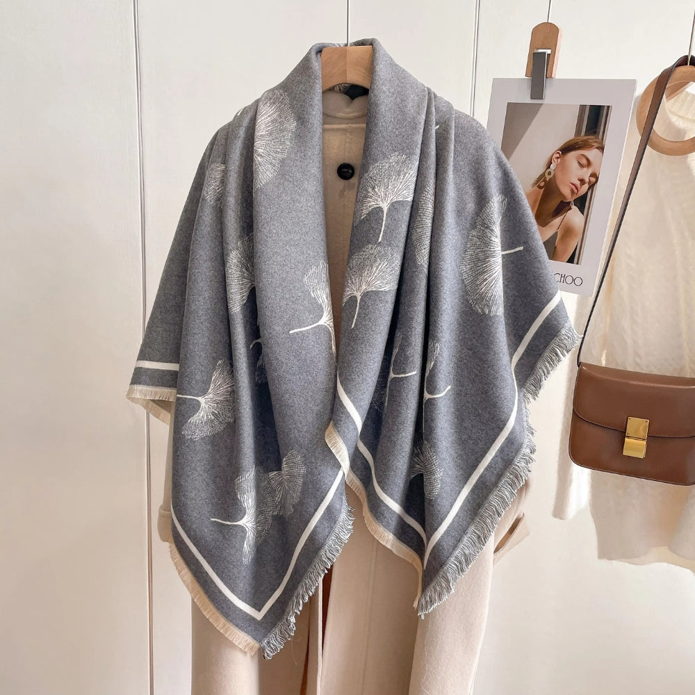 Ginkgo Leaf Print Tassel Shawl