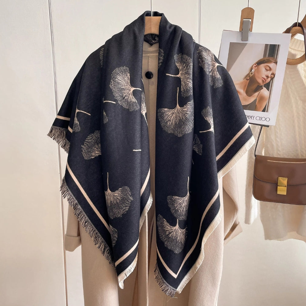 Ginkgo Leaf Print Tassel Shawl