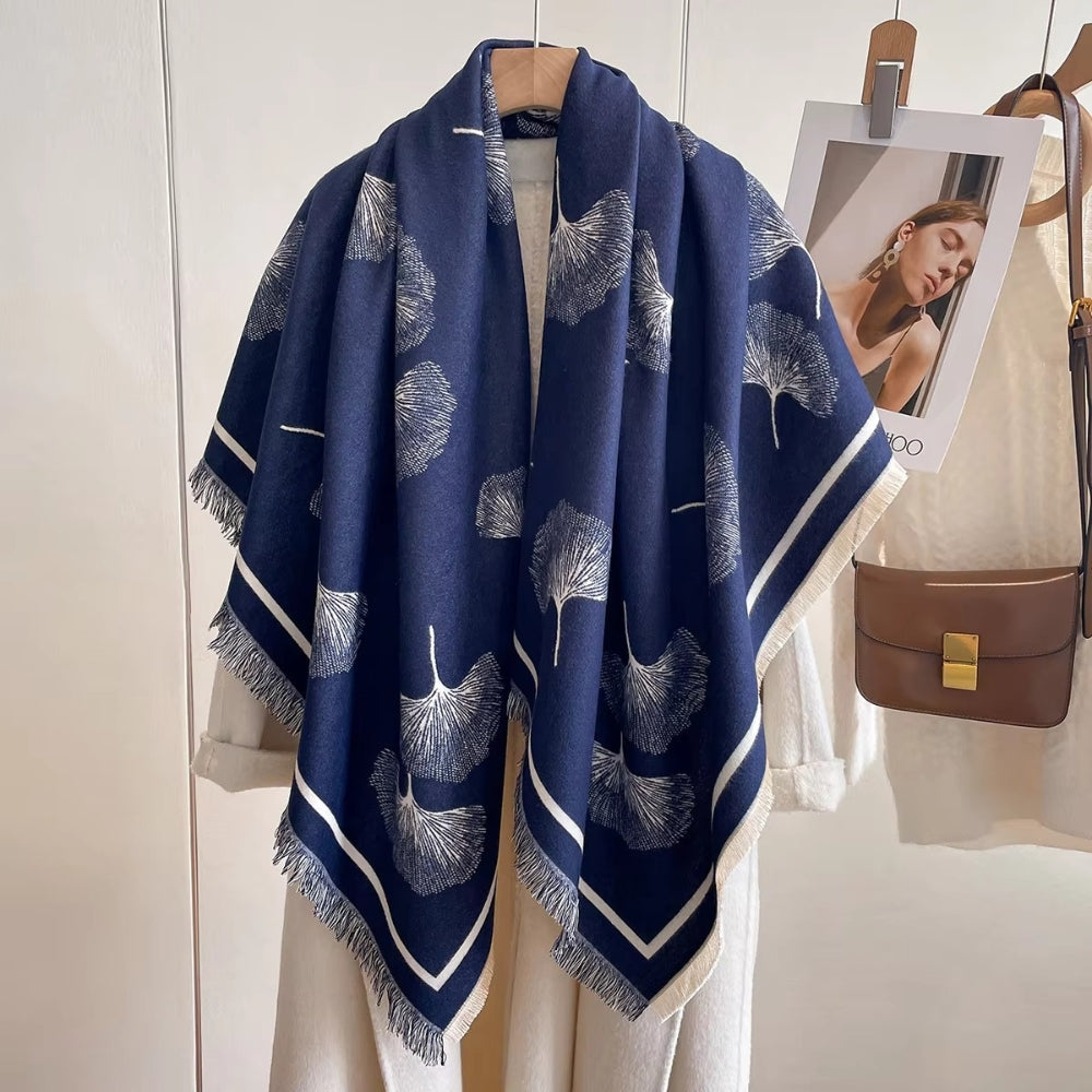 Ginkgo Leaf Print Tassel Shawl
