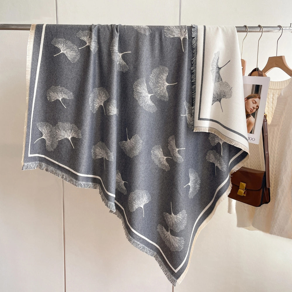 Ginkgo Leaf Print Tassel Shawl