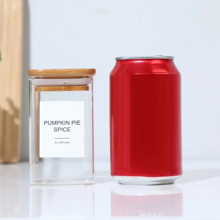 Glass spice jars – 12-piece set – Airtight bamboo lids – Minimalist design for kitchen organization