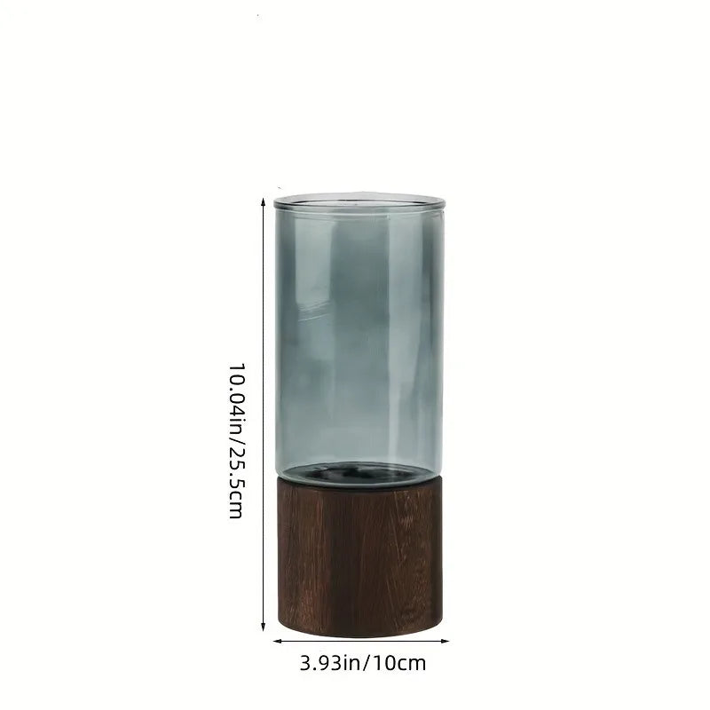 Glass vase – Elegant design with wooden base – Nordic style – Perfect for living room and tabletop decor