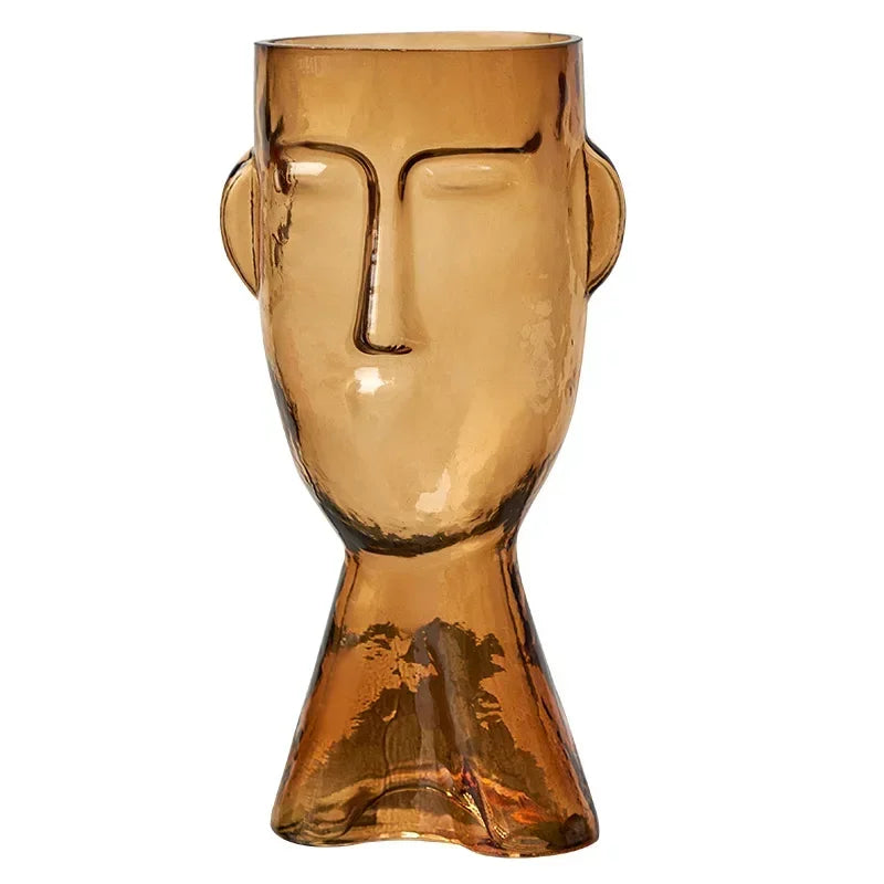 Glass vase – Face art design – Clear decorative piece for flower arrangements