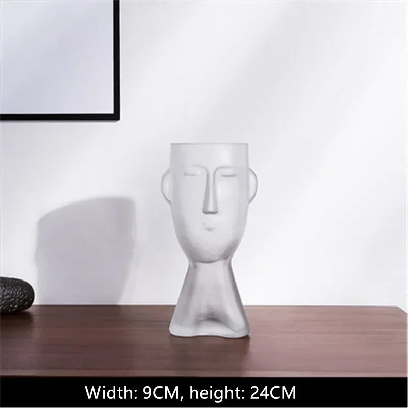 Glass vase – Face art design – Clear decorative piece for flower arrangements