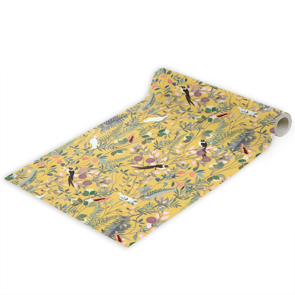 Golden Canopy Bird and Leaf Peelable Wallpaper