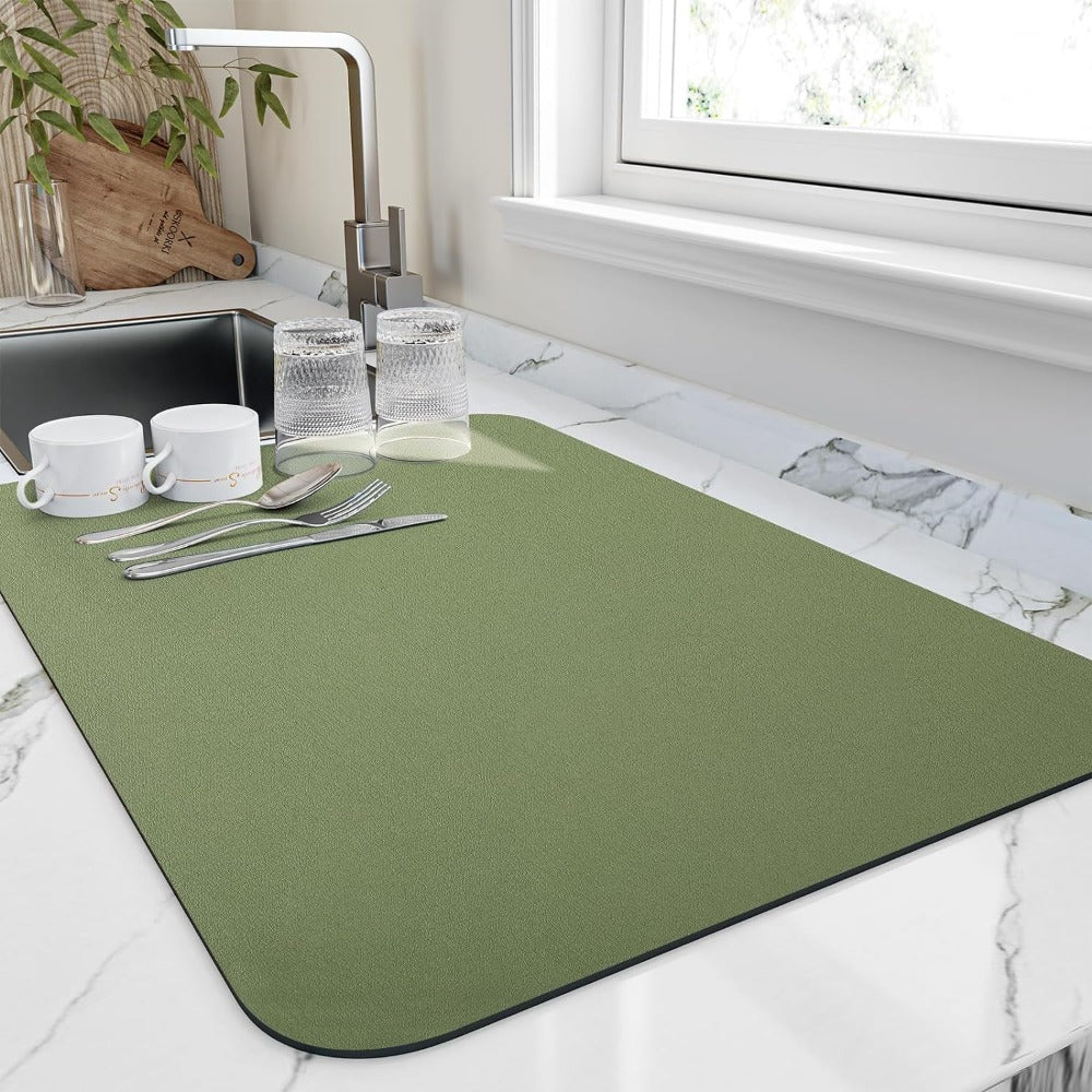 Water-absorbent kitchen counter mat – quick-dry dish drying pad for sink area protection