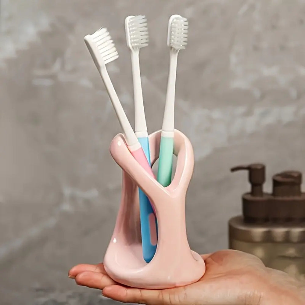 Modern ceramic toothbrush and toothpaste holder, bathroom countertop organizer for oral care storage