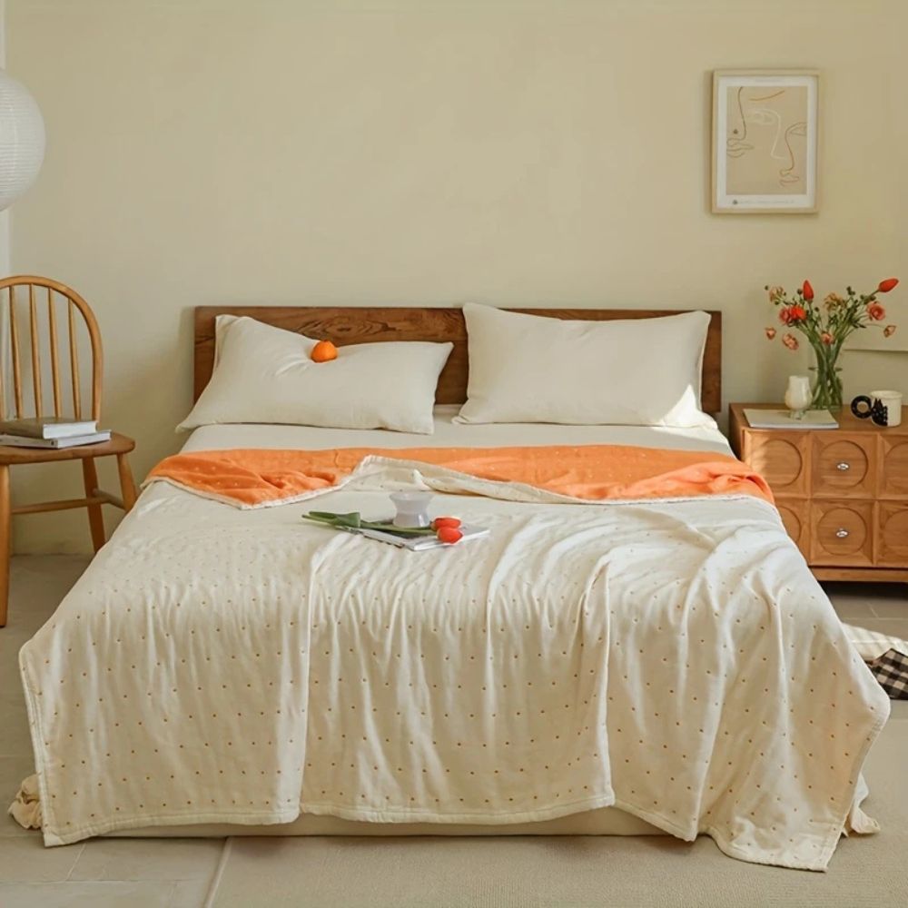 Heart Stitched Double-Spliced Cotton Gauze Blanket