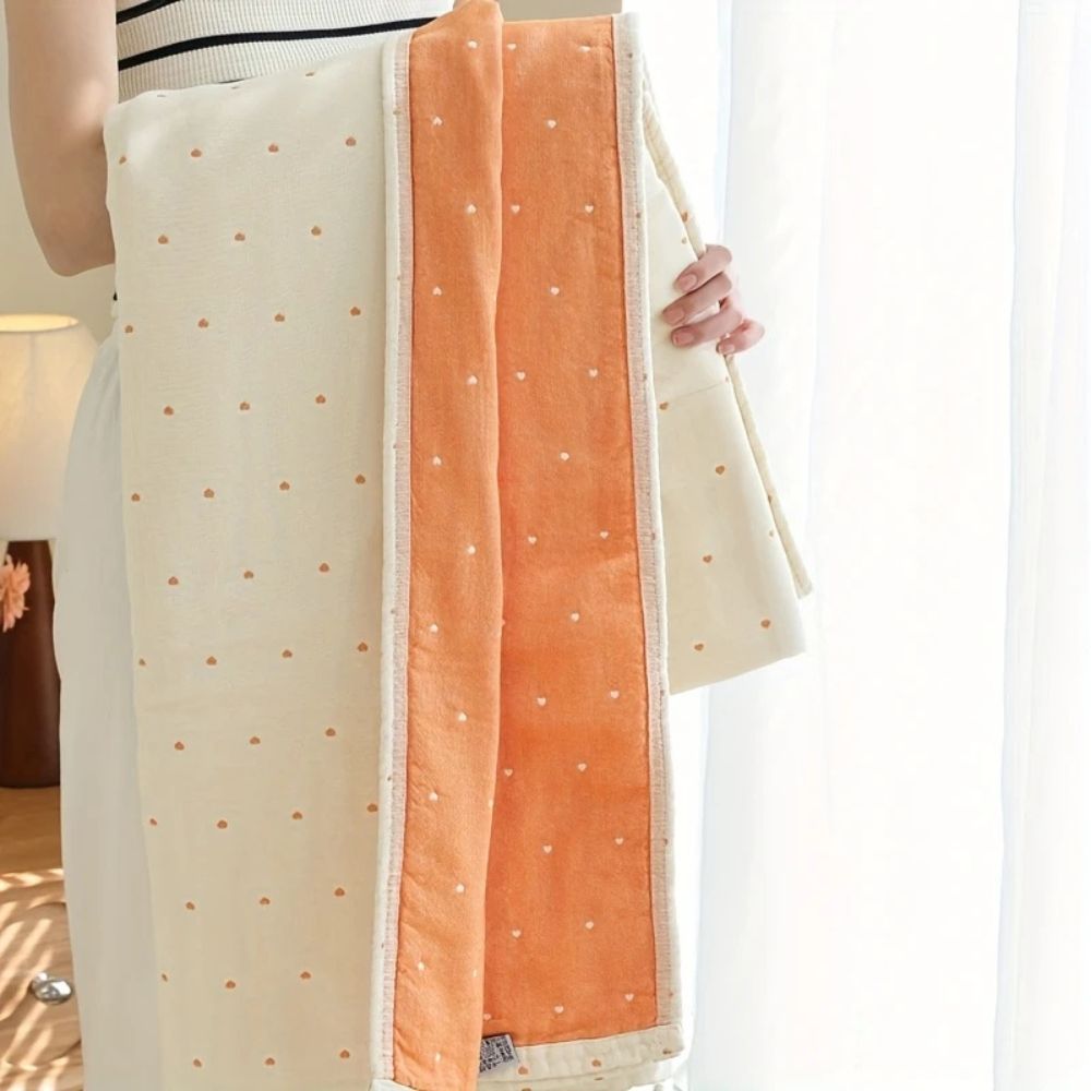 Heart Stitched Double-Spliced Cotton Gauze Blanket