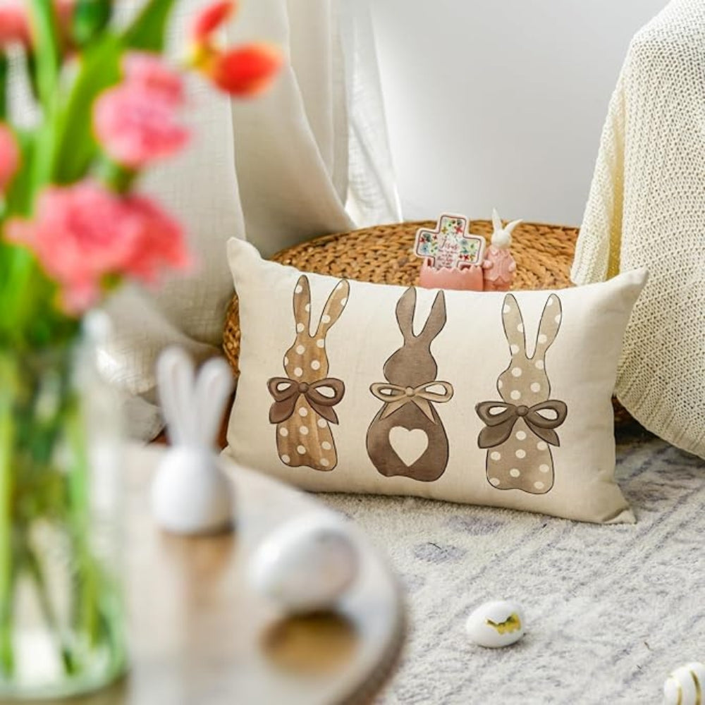 Hemp Three Bunny Cushion Cover