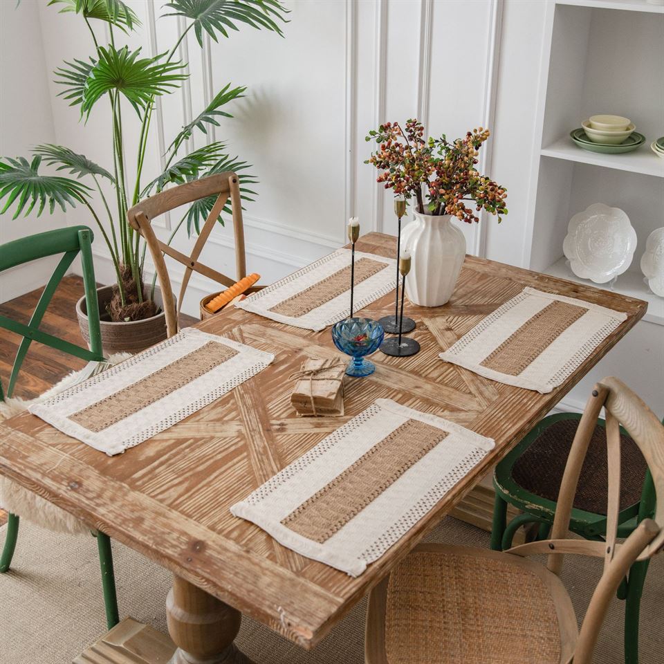 Hemp tablecloth – Handcrafted boho fringe – Natural earthy texture – Perfect for dining occasions
