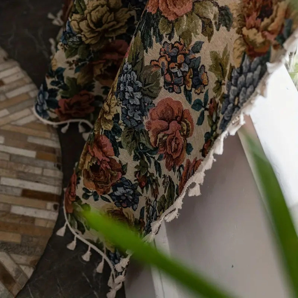 Heritage Rose Bloom Tassels Curtain