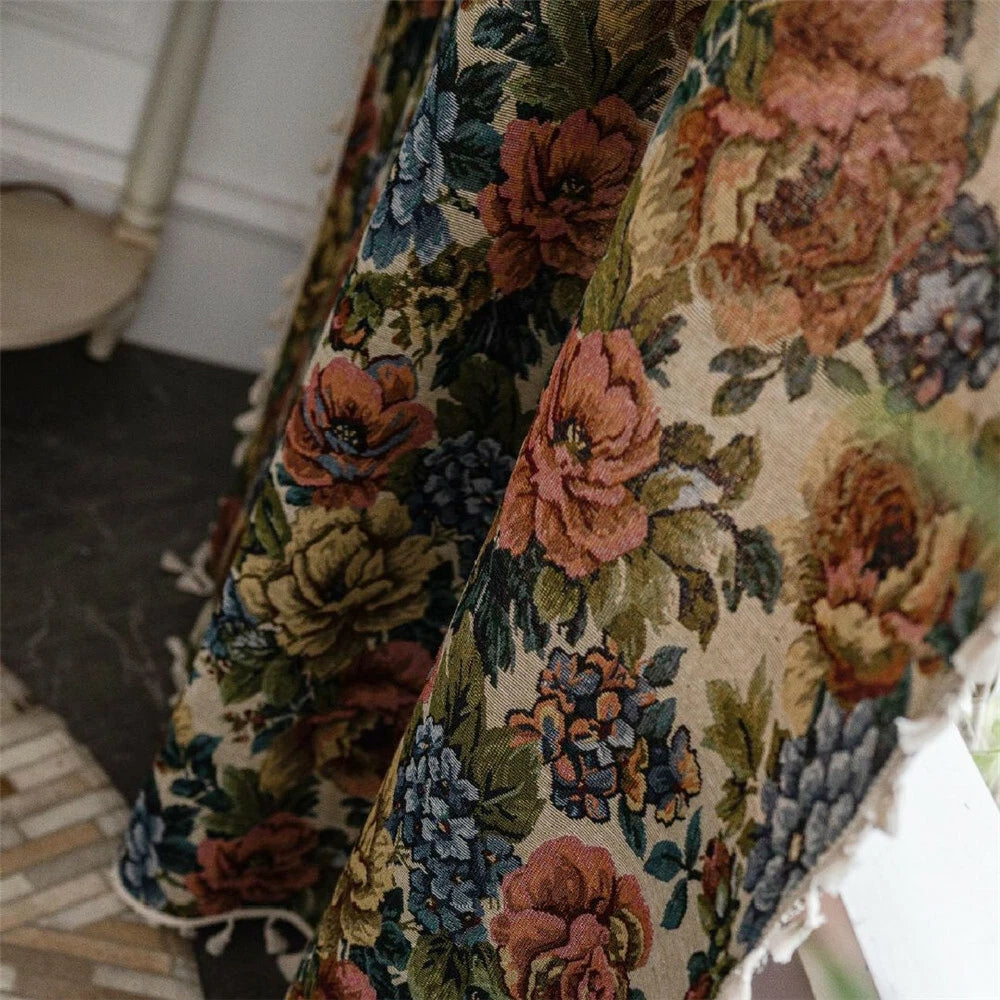 Heritage Rose Bloom Tassels Curtain