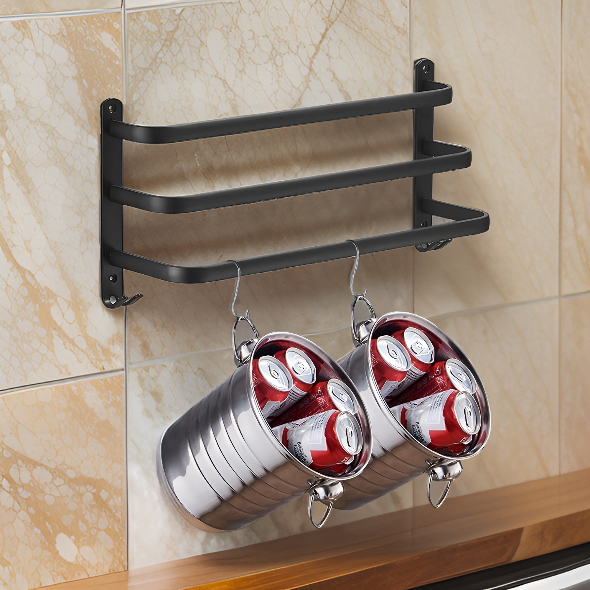 Wall-mounted black metal towel rack with multi-bar design, space-saving bathroom organizer for towels and linens