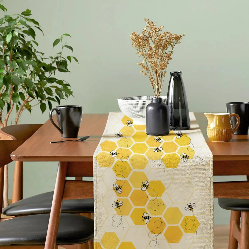 Honeycomb Buzz Linen Table Runner