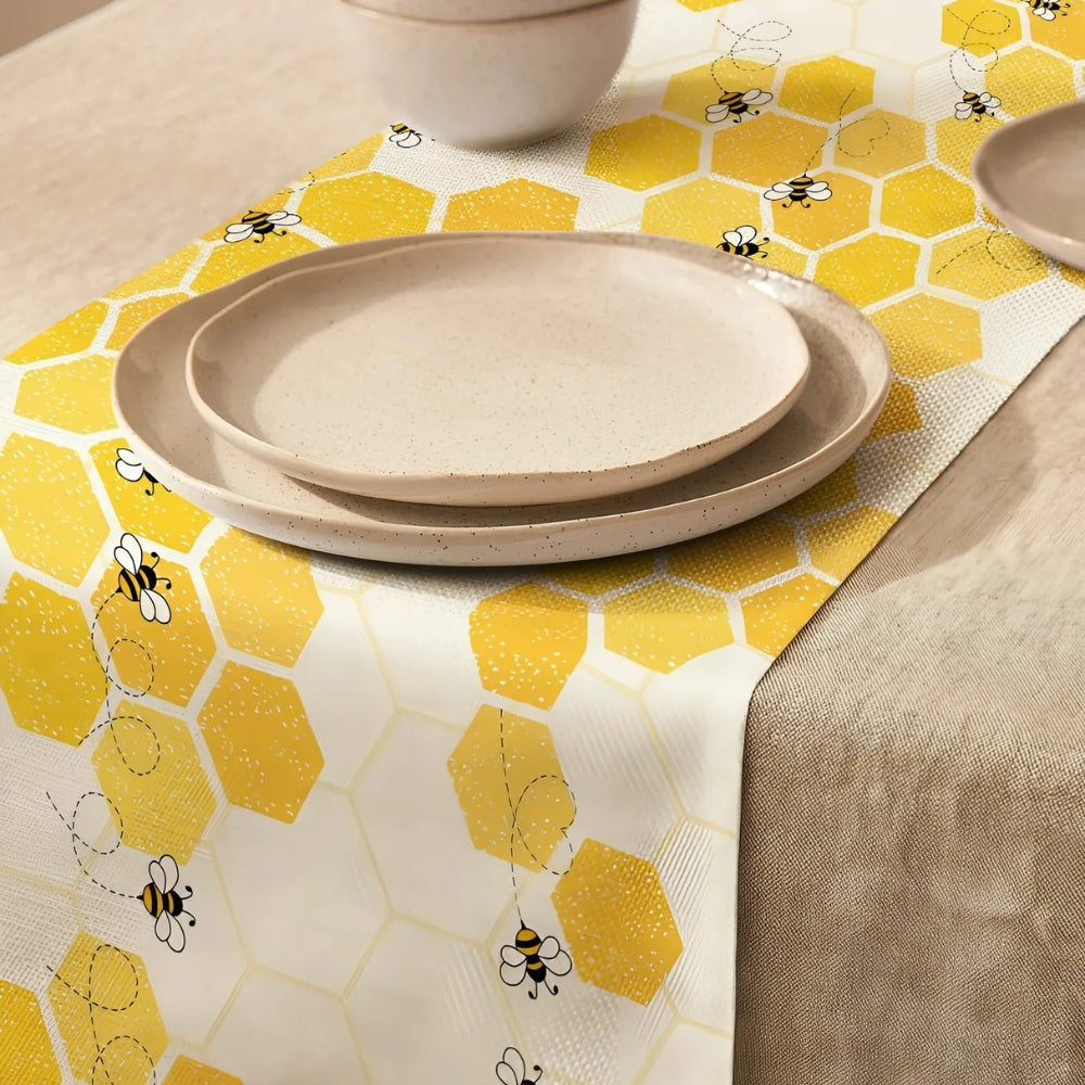 Honeycomb Buzz Linen Table Runner