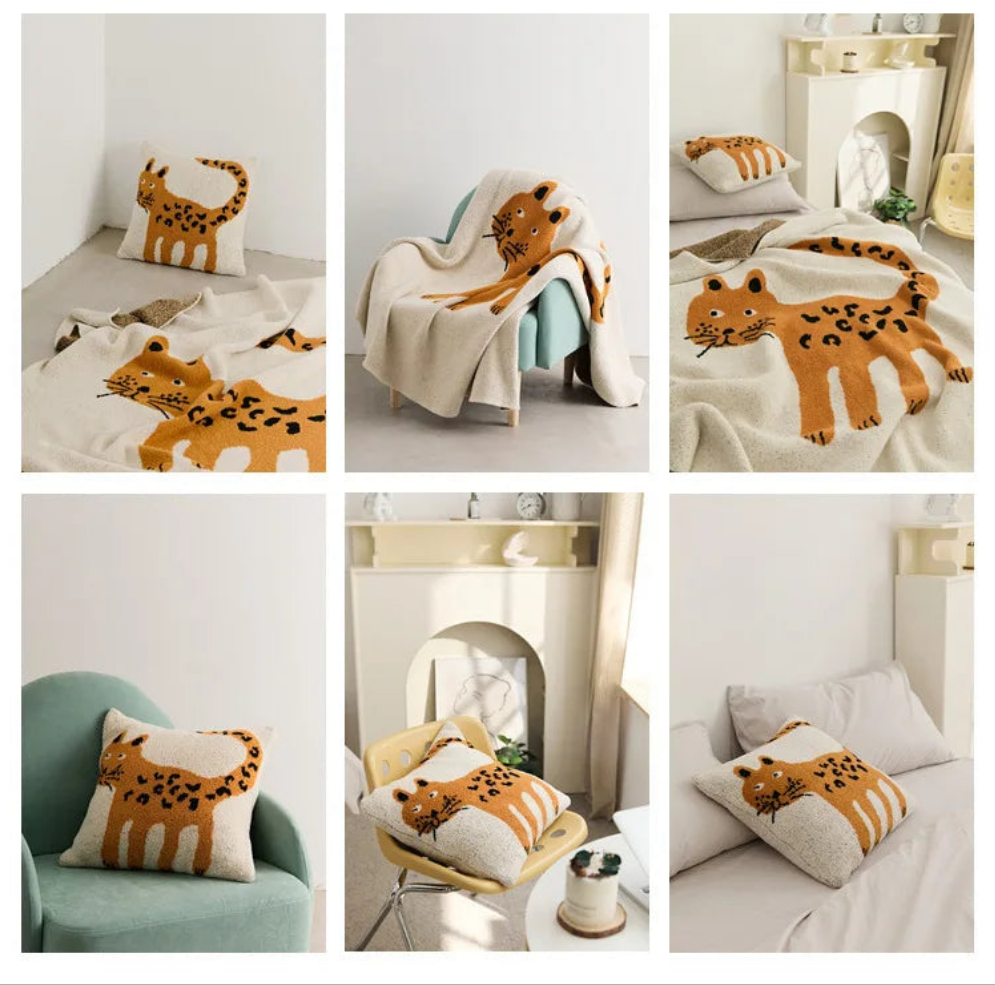 Half Velvet Leopard Print Blanket with Pillow Cover, 51 x 63 in, Cozy Soft Throw for Home Decor