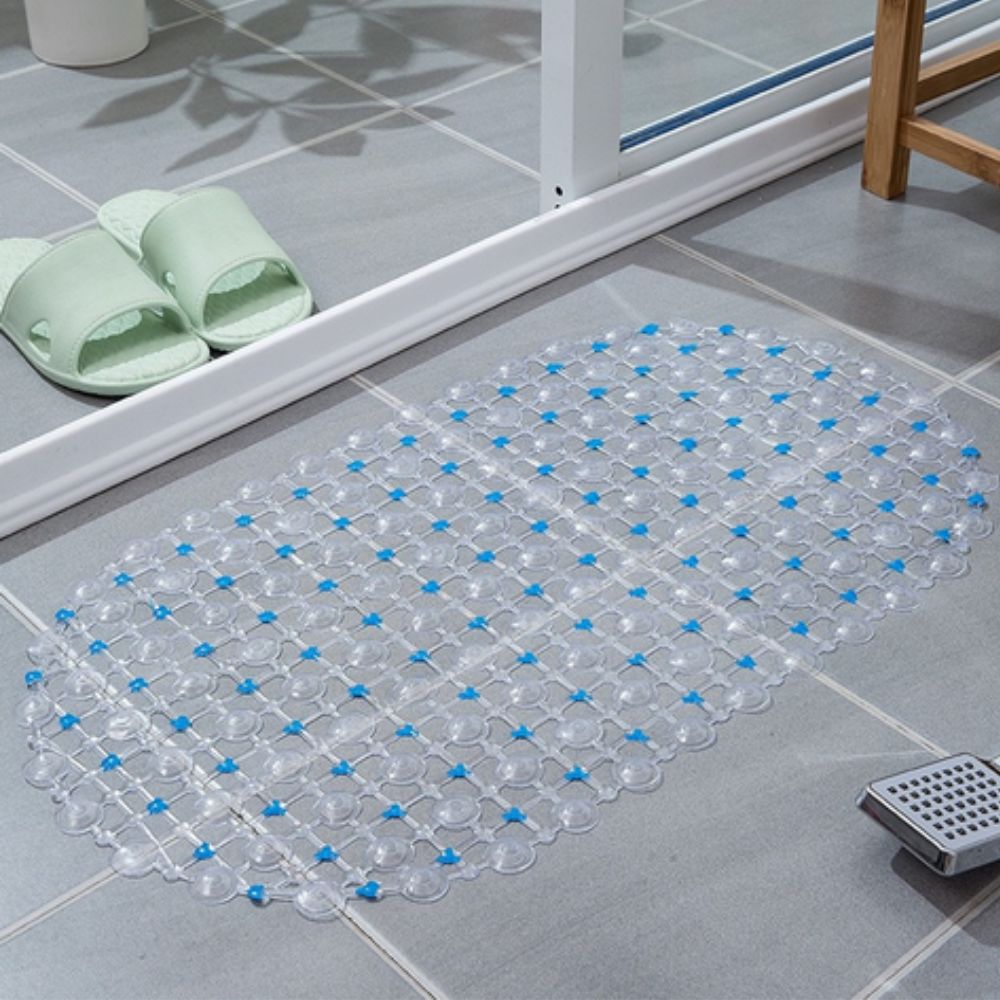 Purple oval non-slip shower mat with strong suction cups, PVC bathroom safety floor mat for tub or shower