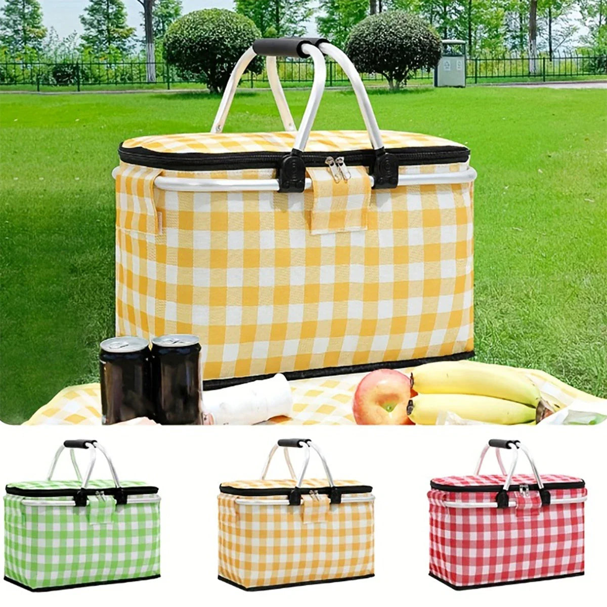Insulated Picnic Basket Cooler - Foldable Handheld Design, Spacious 15.7x9.1x7.9 Inches for Outdoor Use