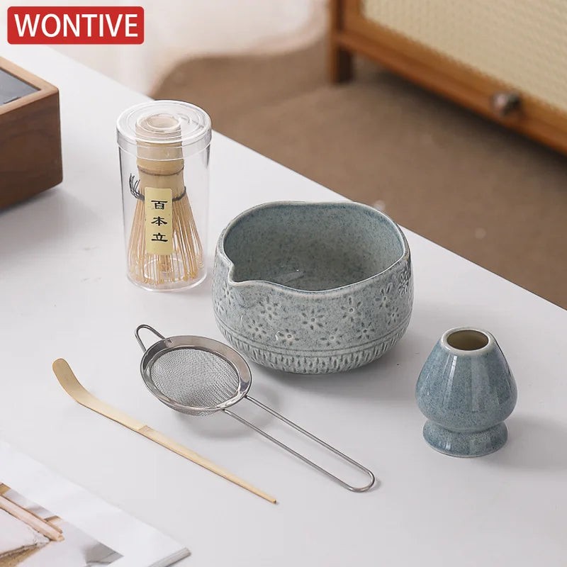 Japanese Matcha Set - Ceramic Bowl, Bamboo Whisk, and Tea Scoop for Authentic Matcha Experience