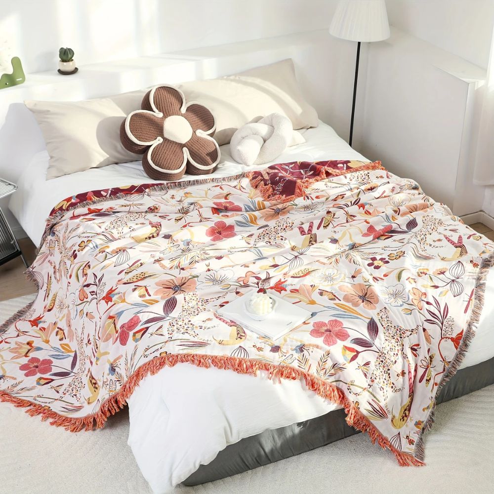 Jungle Bloom Reversible Cotton Blanket