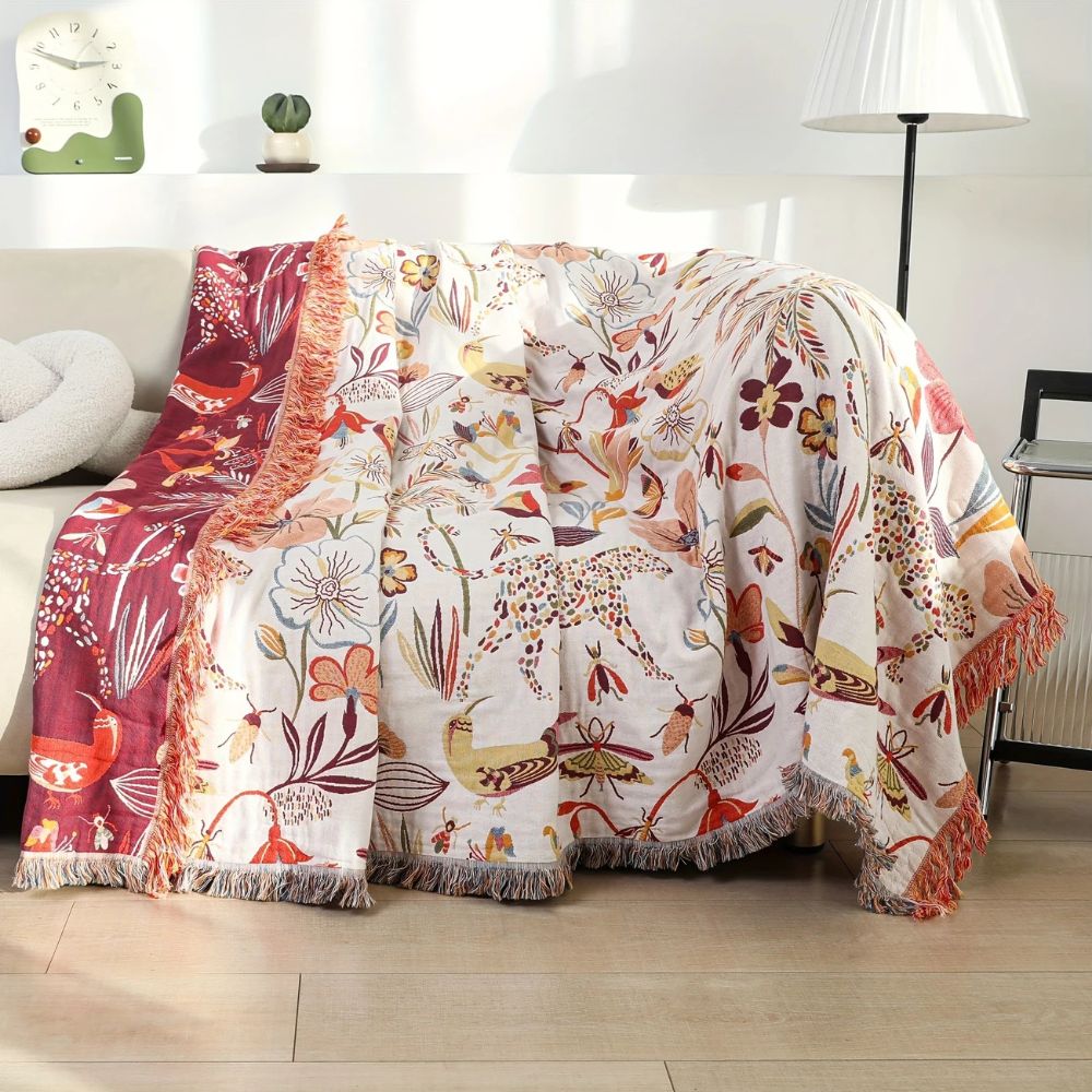 Jungle Bloom Reversible Cotton Blanket
