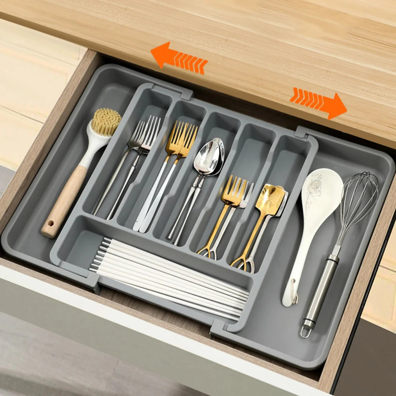 Kitchen drawer organizer – Expandable plastic – Adjustable dividers – Ideal for utensils and home organization