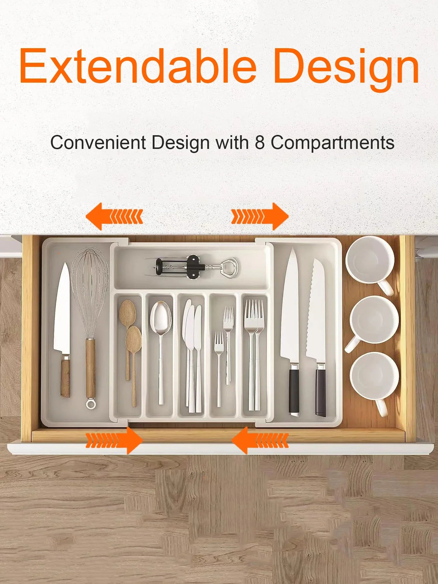 Kitchen drawer organizer – Expandable plastic – Adjustable dividers – Ideal for utensils and home organization