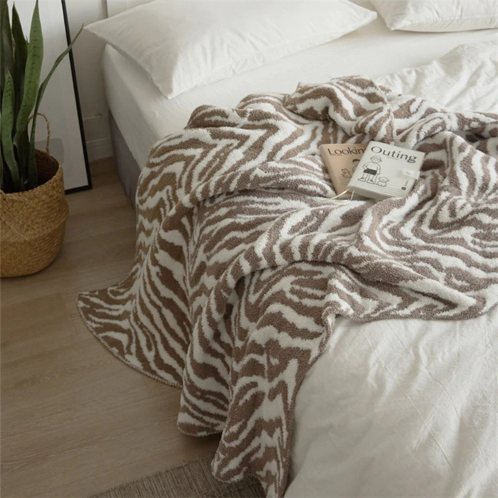 Knitted Zebra Pattern Throw Blanket