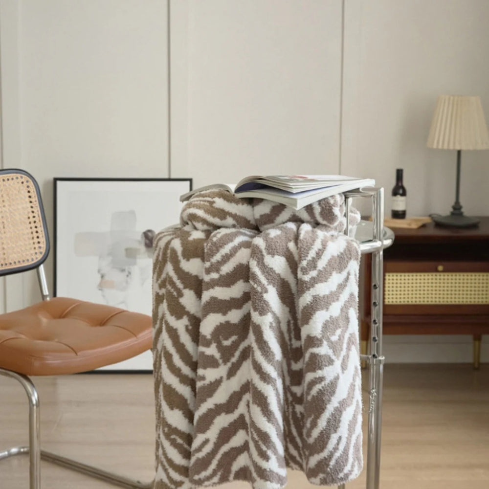 Knitted Zebra Pattern Throw Blanket