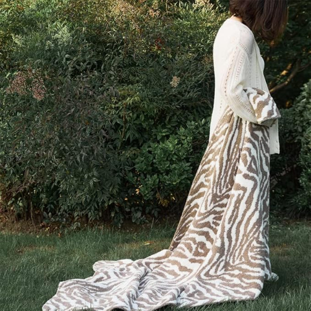 Knitted Zebra Pattern Throw Blanket