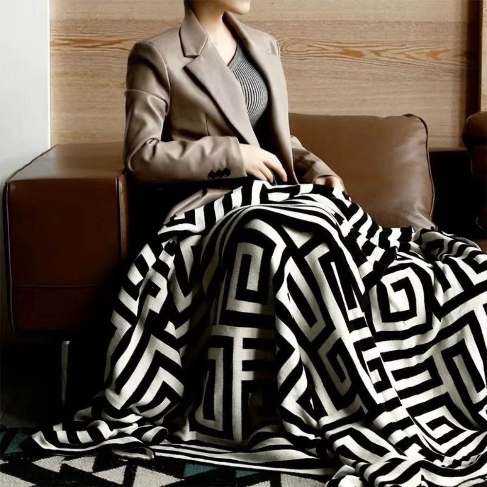 Labyrinthine Geometric Jacquard Throw Blanket