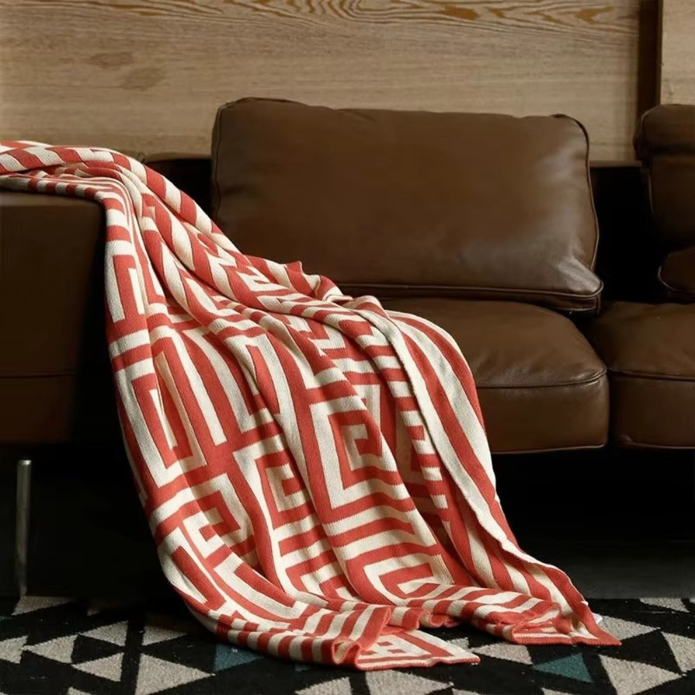 Labyrinthine Geometric Jacquard Throw Blanket