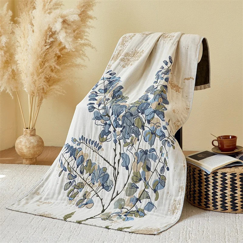 Large Cotton Muslin Bath Towel - Soft, Absorbent, Floral Design, 31.5x63 Inches - Best Bath Towels for Home and Beach