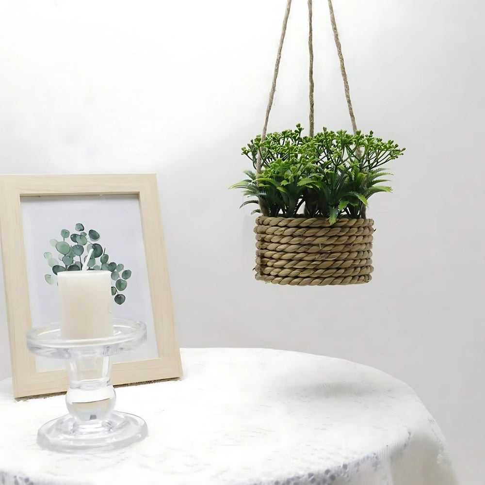 Leafara Hanging Artificial Plant In Woven Basket Pot