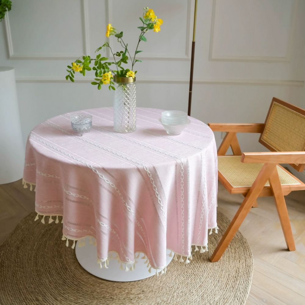 Leafline Embroidered Round Tablecloth