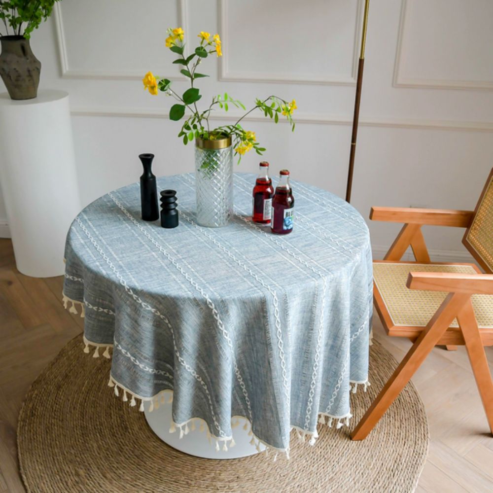 Leafline Embroidered Round Tablecloth