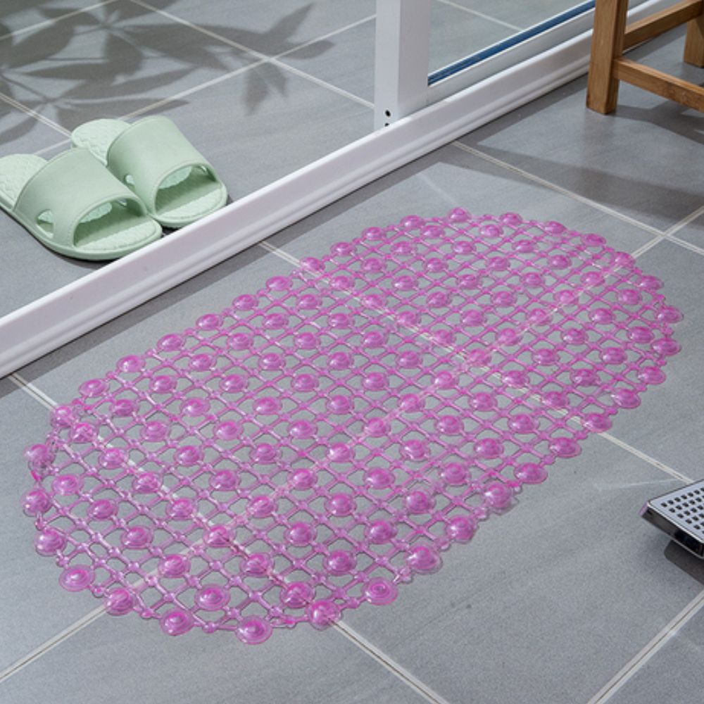 Purple oval non-slip shower mat with strong suction cups, PVC bathroom safety floor mat for tub or shower