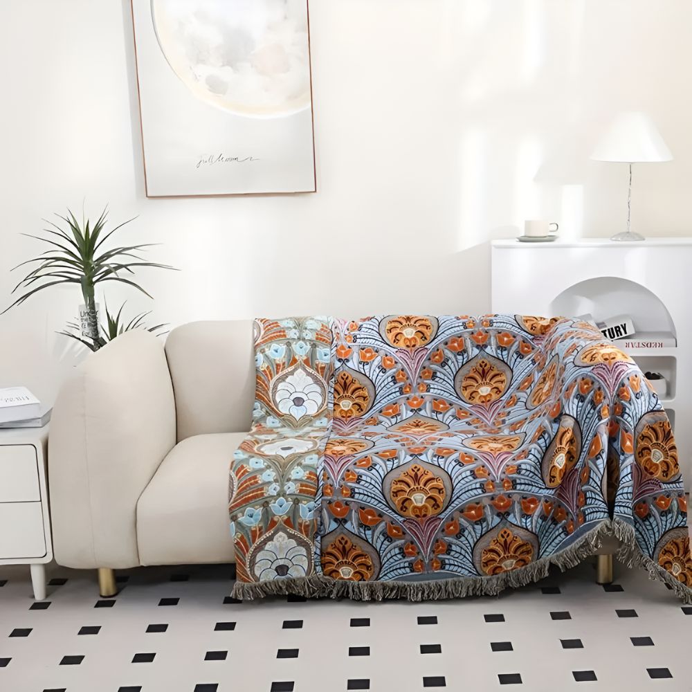 Lotus Bloom Jacquard Cotton Blanket