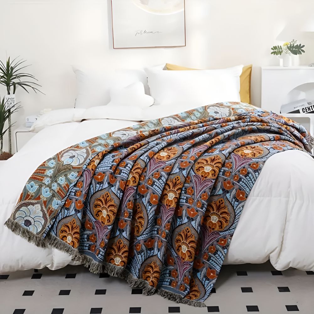 Lotus Bloom Jacquard Cotton Blanket