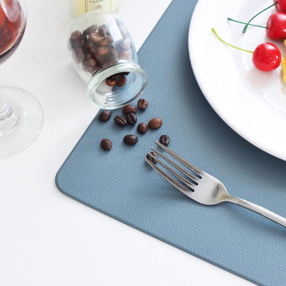 Set of leather dining placemats in brown tones, heat-resistant table mats for kitchen and dining room deco