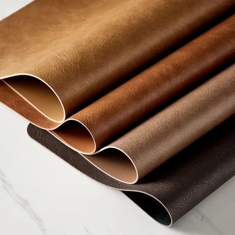 Set of leather dining placemats in brown tones, heat-resistant table mats for kitchen and dining room deco