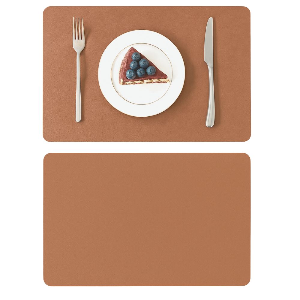 Set of leather dining placemats in brown tones, heat-resistant table mats for kitchen and dining room deco