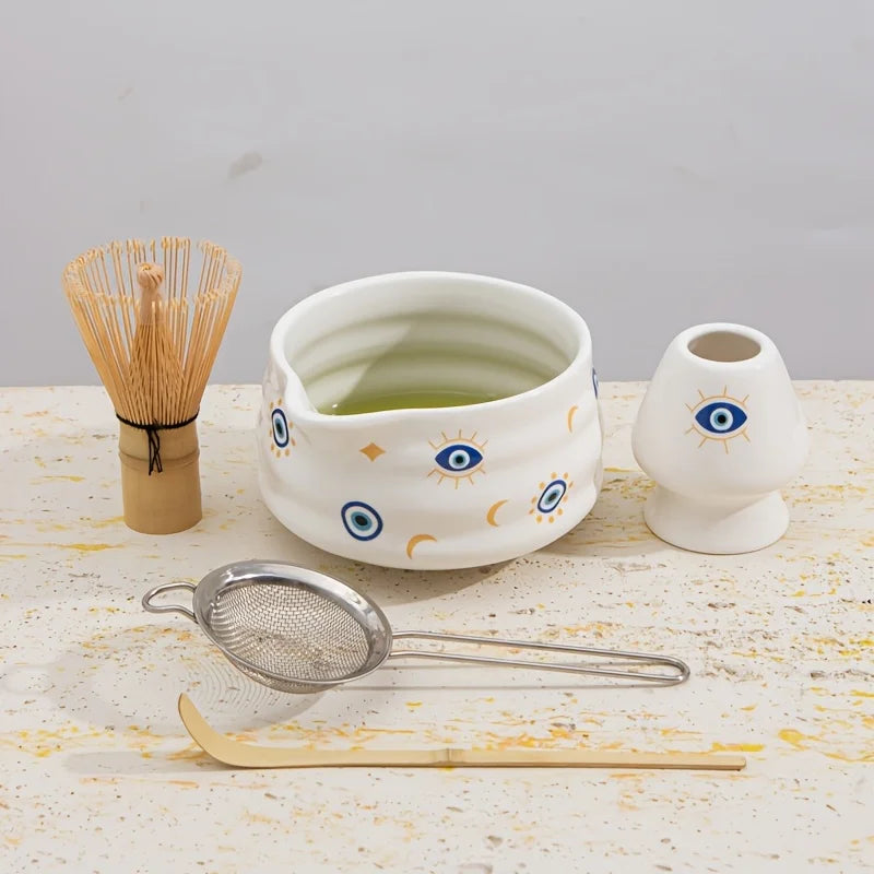 Matcha set – 5-piece ceramic – Evil Eye design – Ideal for tea ceremonies and gifts