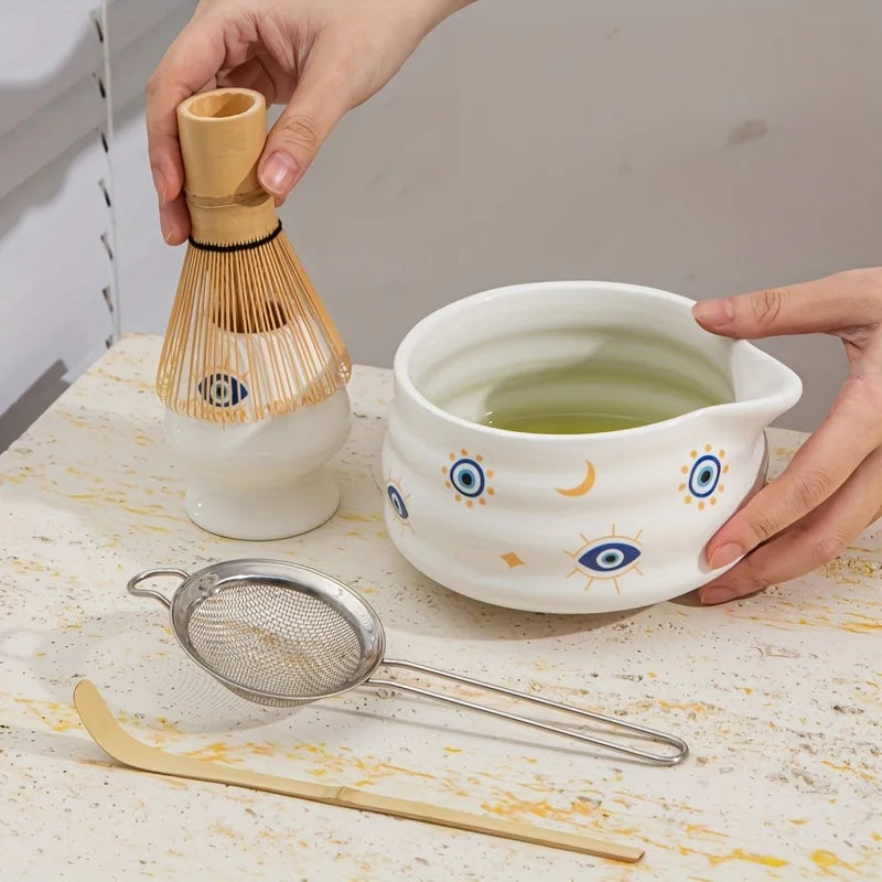 Matcha set – 5-piece ceramic – Evil Eye design – Ideal for tea ceremonies and gifts
