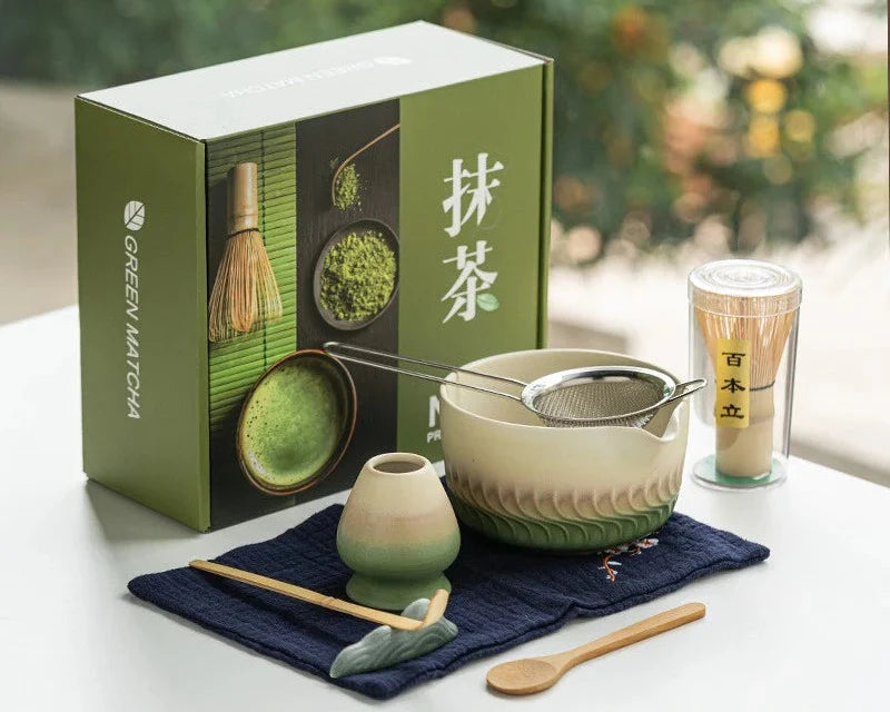 Matcha set – Handcrafted glazed bowl – Bamboo whisk – Japanese tea ceremony starter kit