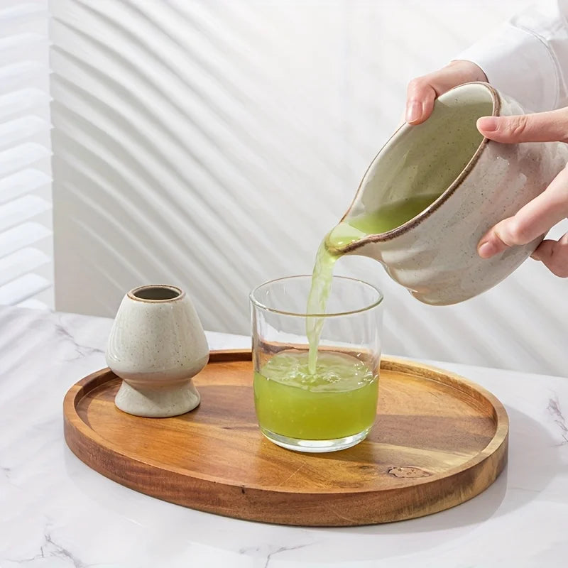 Matcha set – Kiln-transformed grey ceramic – Includes bowl with spout and blender stand – Perfect gift for tea lovers