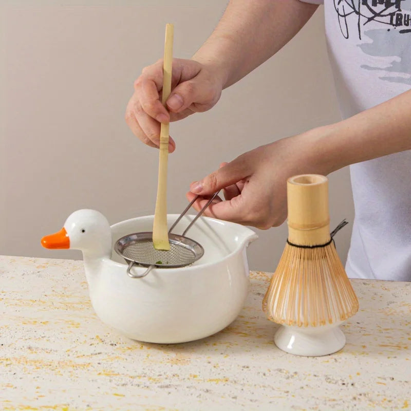 Matcha tea set – Cute duck design – 5-piece Japanese ritual gift set for tea lovers